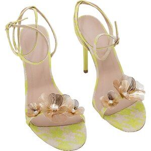 Steve Madden Sheila floral heel sandals green embellished strappy US 8.5
